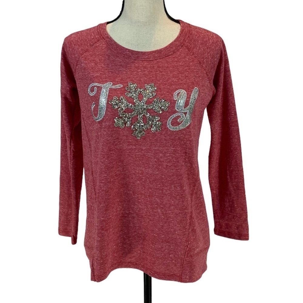 Style & Co Christmas Holiday Joy  Sweatshirt - Canyon Red - Size Petite Small